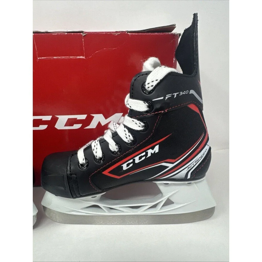 CCM FT340 YOUTH 12 D YT Jet speed Ice Hockey Player Skates BOX NICE Red Black